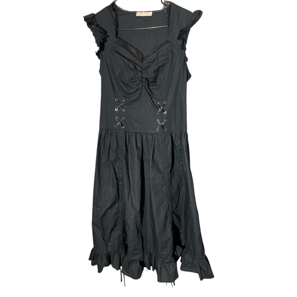 BELLE POQUE black ruffle lace drawstring lace up corset steampunk gothic dress L